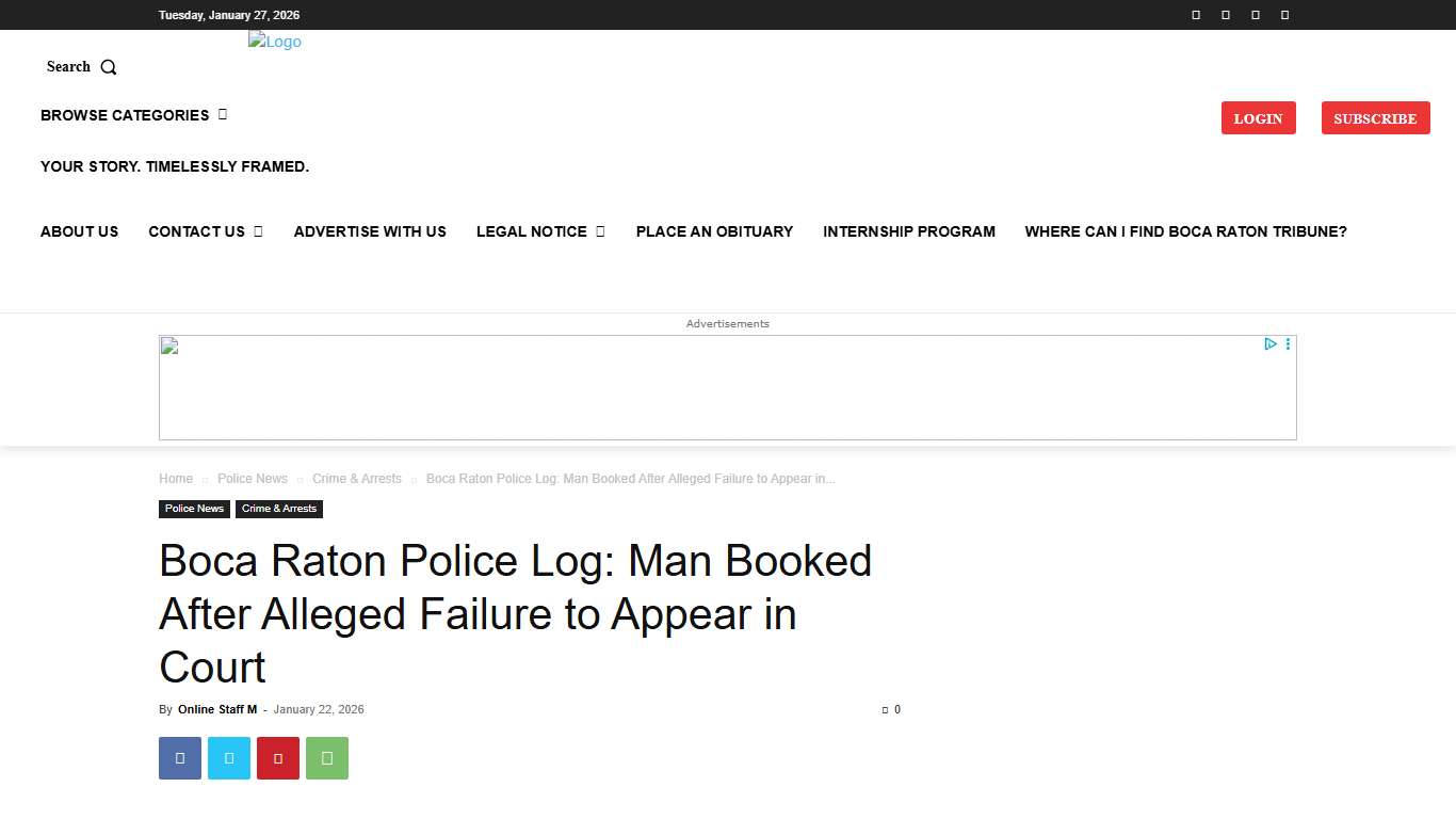 Boca Raton Police Log: Man Booked After Alleged Failure to Appear in Court - The Boca Raton Tribune